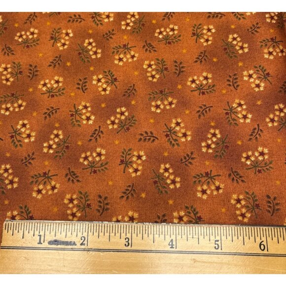 Henry Glass Fabric 1419 Wit & Wisdom 1/2 yard Cotton Floral Pattern Rust Orange - Picture 3 of 12
